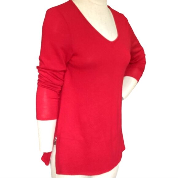 APT.9 Slub Knit V-Neck Tunic Top Side Hem Zippers/Slits Sz S Red 164B - Picture 3 of 10